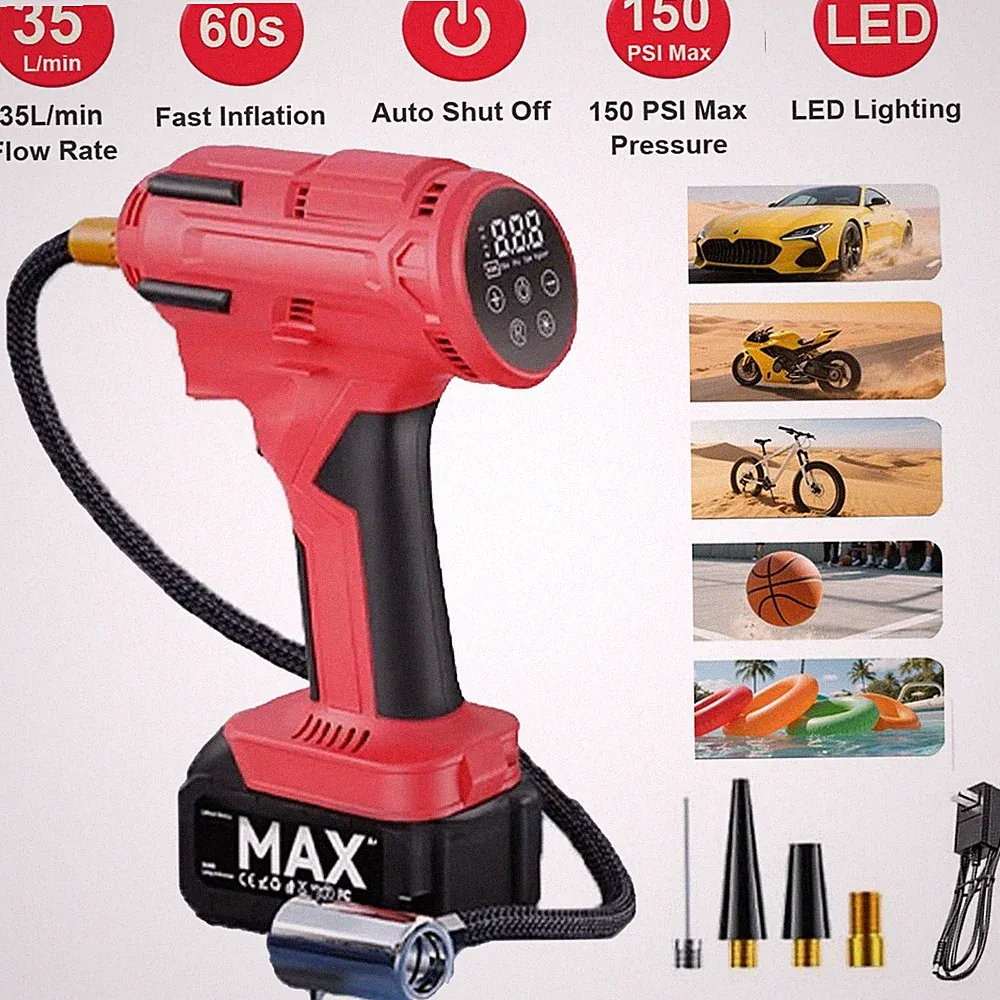 150PSI Cordless Car Tire Pump 21V Rechargeable Battery Powered Air Compressor