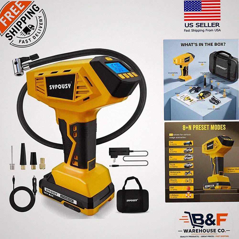 160PSI Cordless Air Compressor with Battery & Car DC Adapter for Easy Use