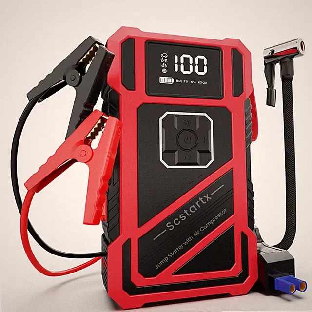 3000A Peak Car Jump Starter with Air Compressor, LED Flashlight & USB Charger