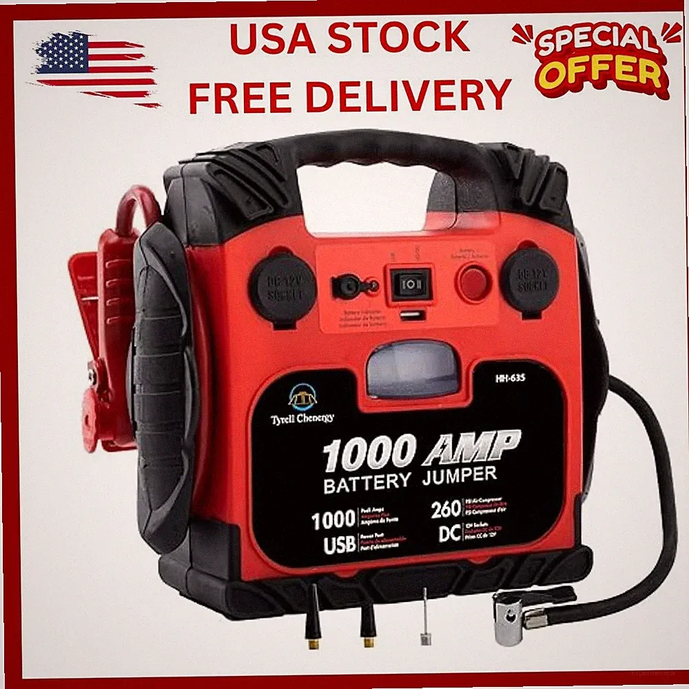 Car Battery Jump Starter with Air Compressor Portable Tire Inflator,260PSI...