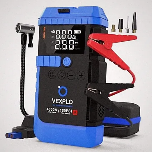 Portable Car Jump Starter with Air Compressor, Cordless Tire Inflator